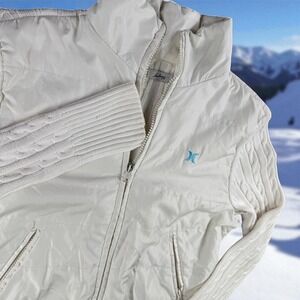 Hurley X Jacket Women L‎ White Quilted Full Zip Cable Knit Snow Ski Resort